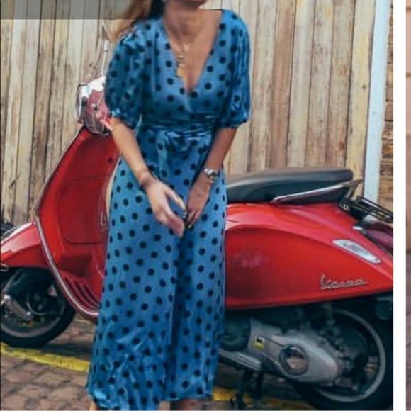 Zara Blue Polka Dot Wrap Maxi Dress | Size Medium - Picture 8 of 16